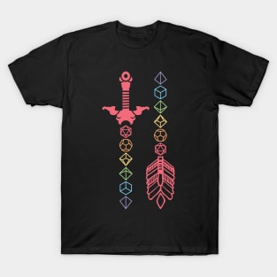 Polyhedral Rainbow Dice Sword and Arrow T-Shirt